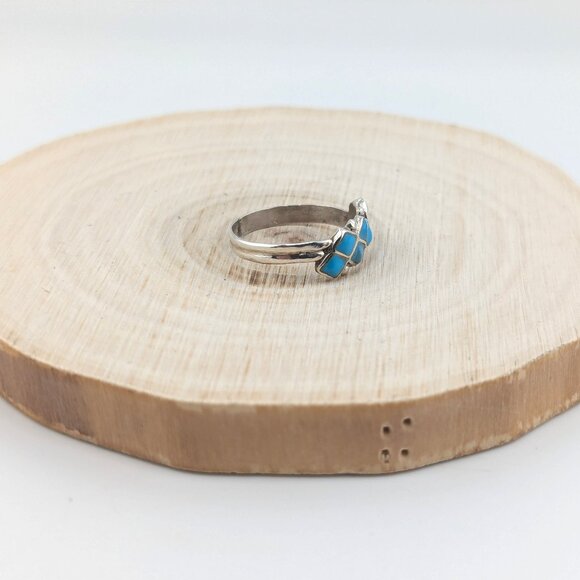 Zuni Turquoise Mini Diamond Cluster‎ Inlay Ring NA Handmade Jewelry Sz 9.25US ** - Picture 4 of 9